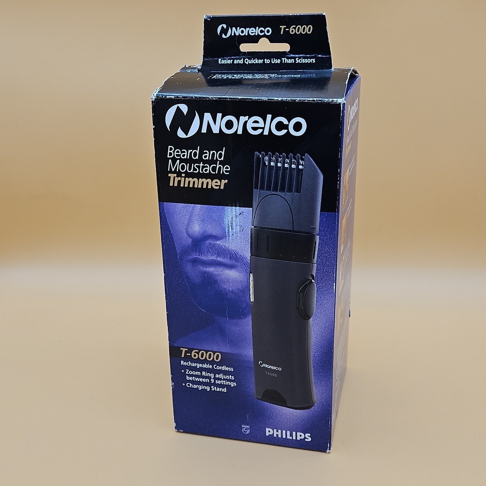 Norelco Beard Mustache Trimmer Rechargeable T-6000 Zoom Ring Adjustable NEW NOS